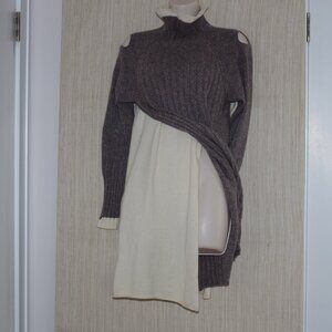 Oblique Creations wool cashmere sweater color block Wrap Tunic dress Size 4